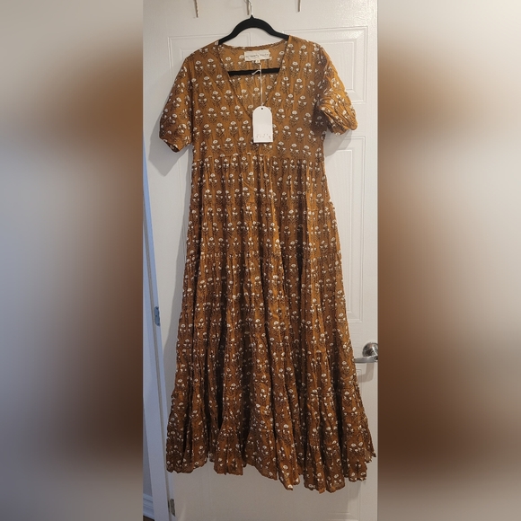 Daughters of India Chaaya Maxi Dress in Chai Cotton tiered vneck maxi dress - Picture 10 of 13